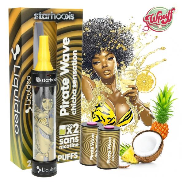 Image principale 🌊 STARHOOKS CHICHA SENSATION LIQUIDEO - 2 PODS PIRATE WAVE | 20 000 PUFFS 🏴‍☠️